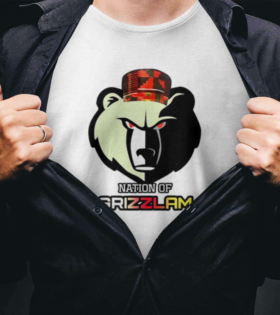 Nation Of Grizzlam Bear Logo With Camo Hat T-Shirt