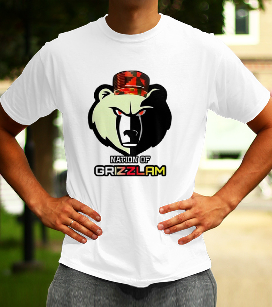 Nation Of Grizzlam Bear Logo With Camo Hat T-Shirt