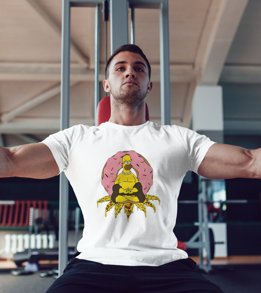 Homer Simpson Buddha Namaste With Donut And Pizza Lotus From The Simpsons T-Shirt