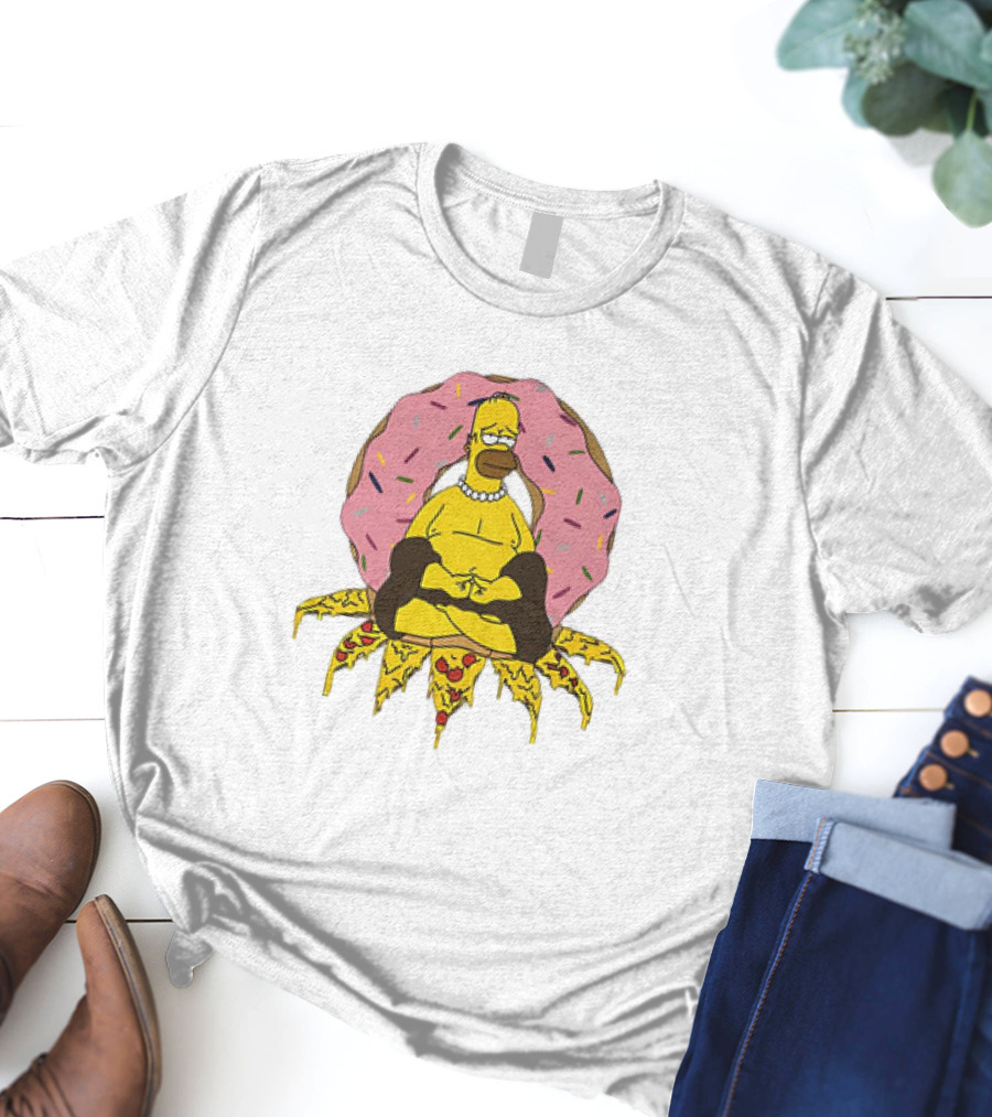 Homer Simpson Buddha Namaste With Donut And Pizza Lotus From The Simpsons T-Shirt