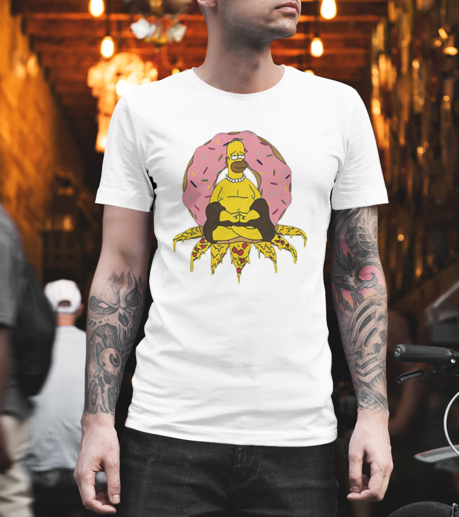 Homer Simpson Buddha Namaste With Donut And Pizza Lotus From The Simpsons T-Shirt