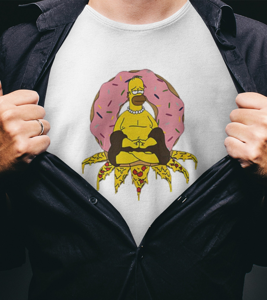 Homer Simpson Buddha Namaste With Donut And Pizza Lotus From The Simpsons T-Shirt