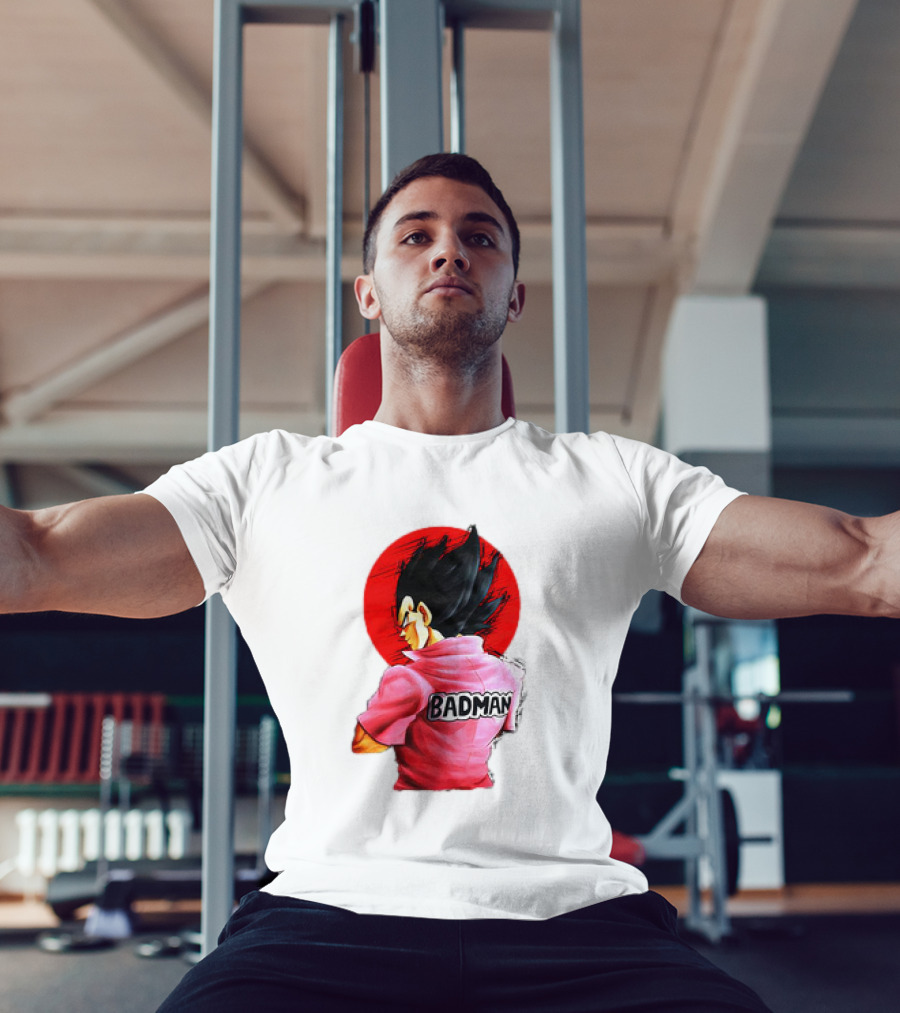 Vegeta Badman Pink Shirt Dragon Ball Style Red Circle Background T-Shirt