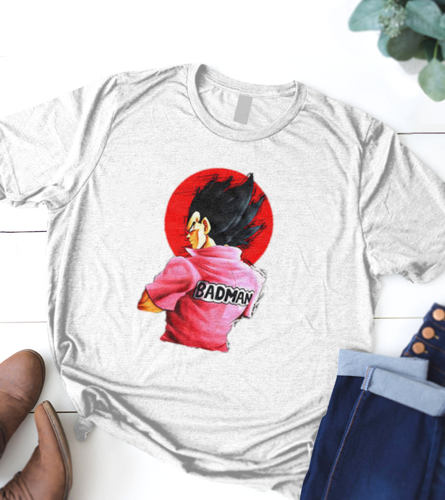 Vegeta Badman Pink Shirt Dragon Ball Style Red Circle Background T-Shirt