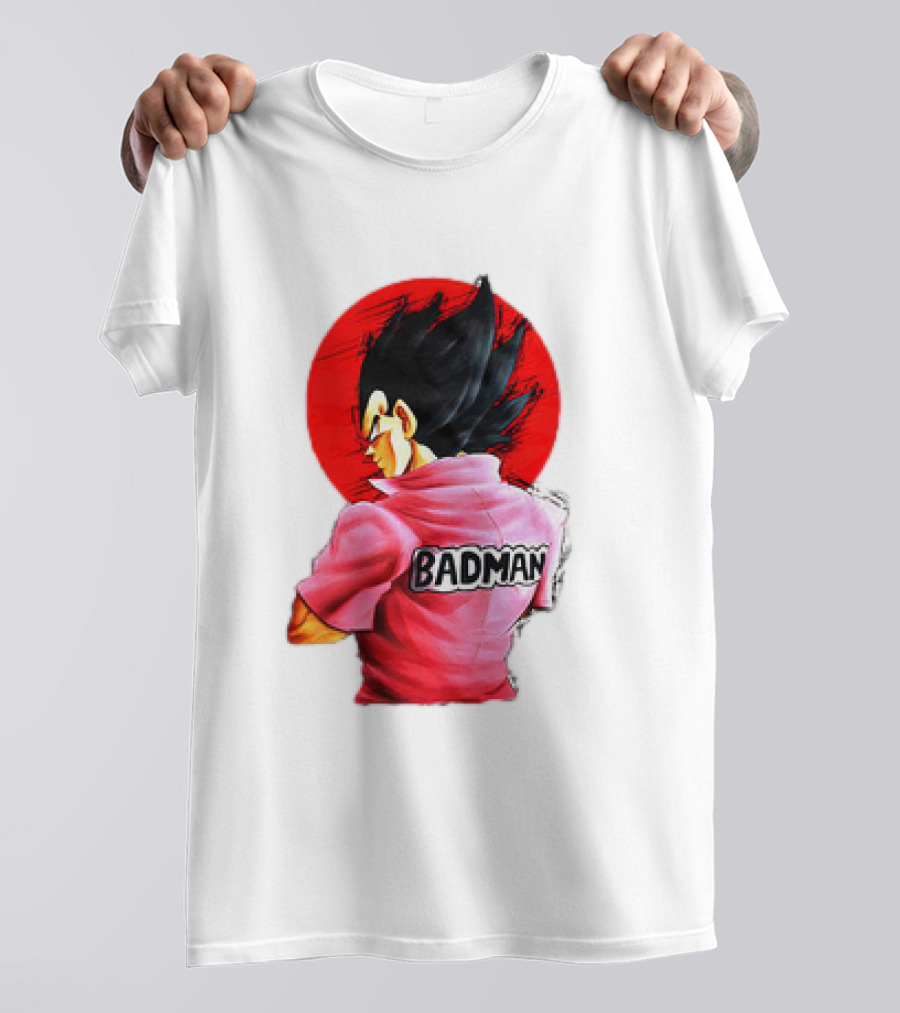 Vegeta Badman Pink Shirt Dragon Ball Style Red Circle Background T-Shirt