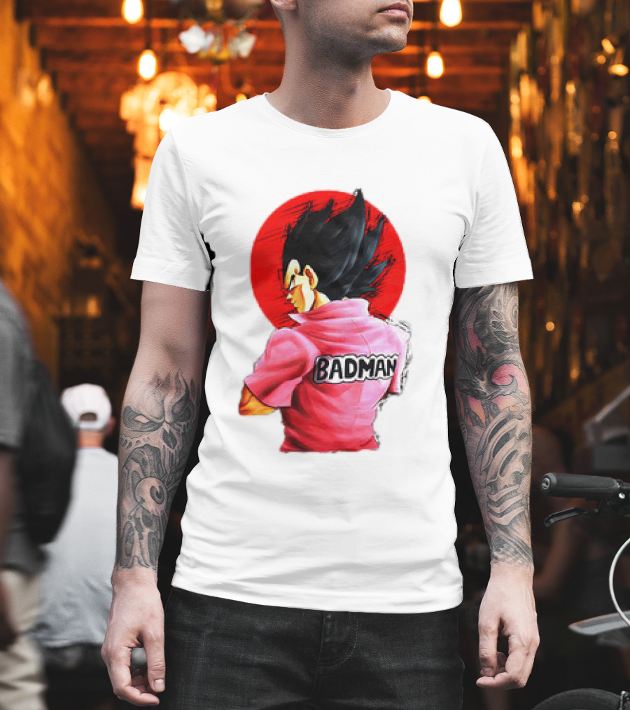 Vegeta Badman Pink Shirt Dragon Ball Style Red Circle Background T-Shirt