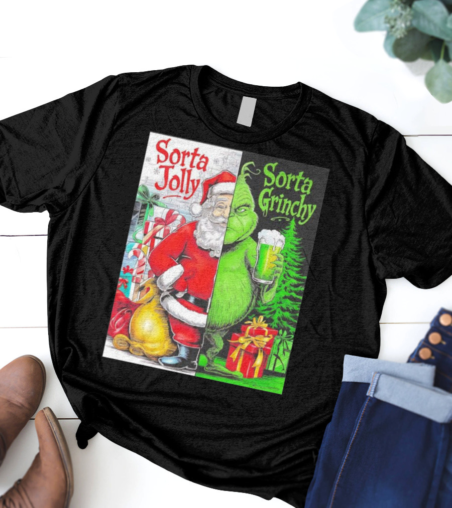 Sorta Jolly Sorta Grinchy Santa Claus Grinch Christmas Gifts T-Shirt