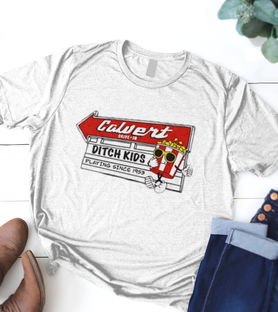 Calvert Drive-In Ditch Kids Playing Since 1953 Popcorn Character T-Shirt
