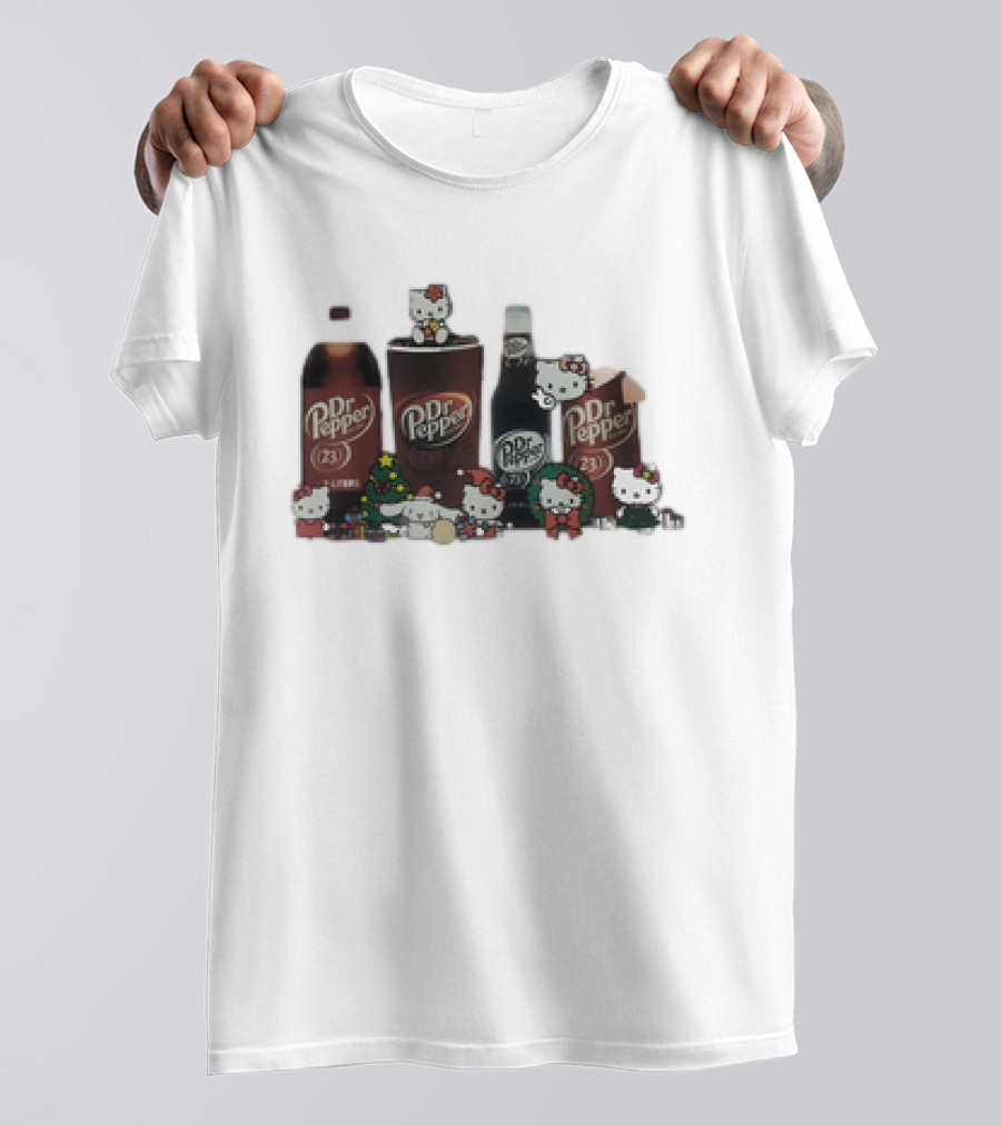Hello Kitty Holiday With Dr Pepper Bottles And Cans T-Shirt
