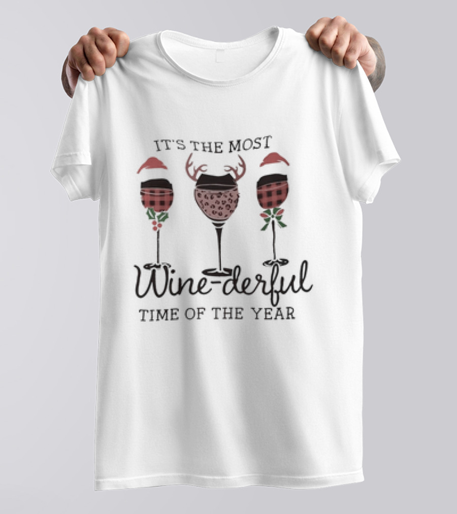 It's The Most Wine-derful Time Of The Year Christmas Wine Glasses With Santa Hats And Antlers T-Shirt