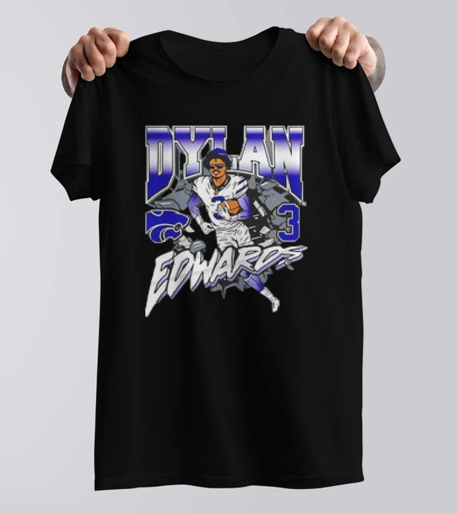 Dylan Edwards K-State Football Caricature Wildcats Number 3 T-Shirt