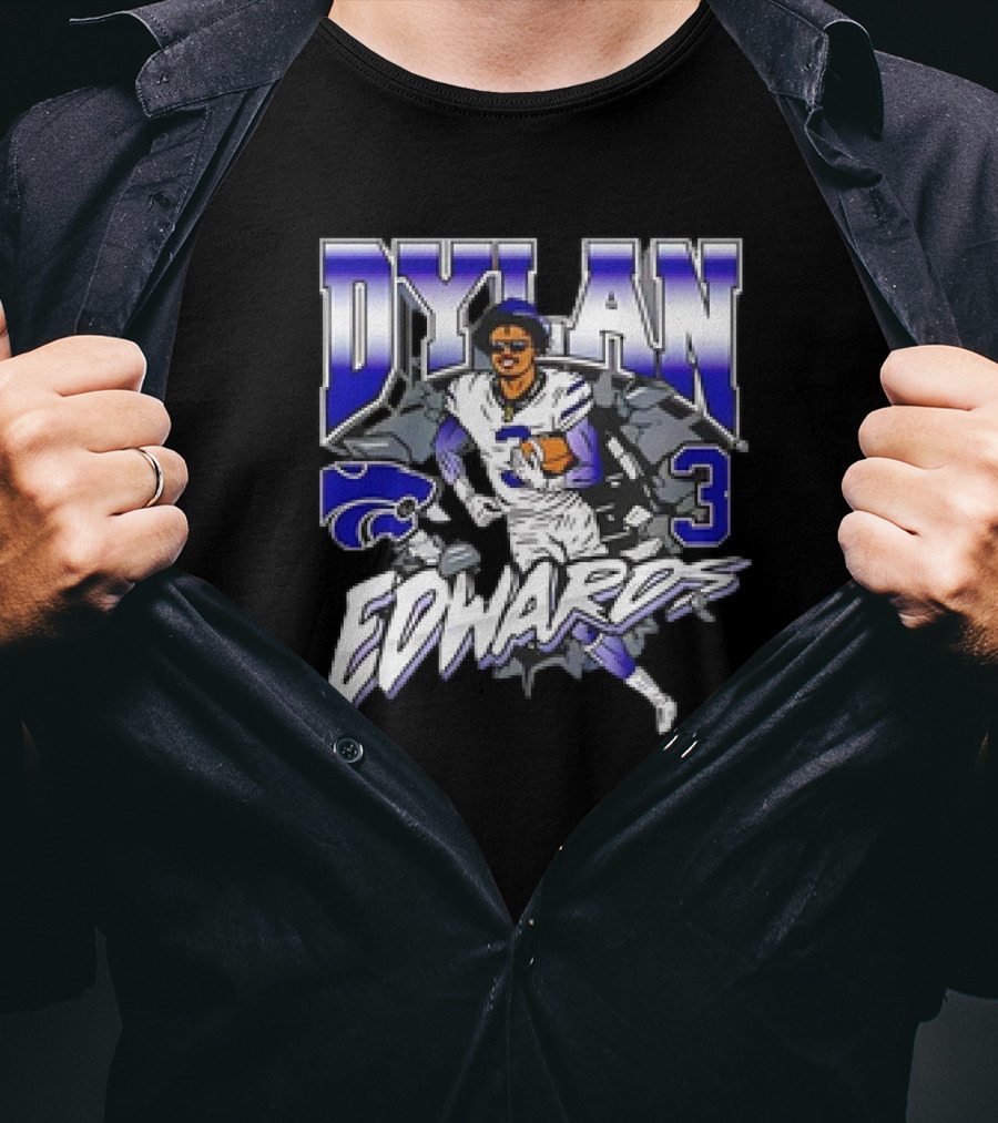 Dylan Edwards K-State Football Caricature Wildcats Number 3 T-Shirt