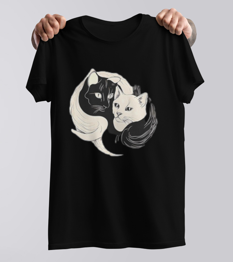 Yin Yang Cats Black And White Circle Harmony T-Shirt