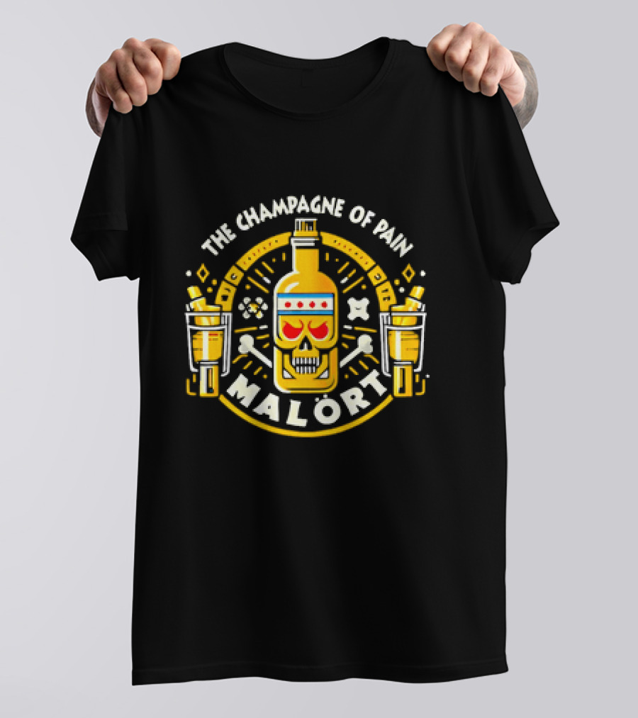 The Champagne Of Pain Malort Skull Chicago Flag Crossbones T-Shirt