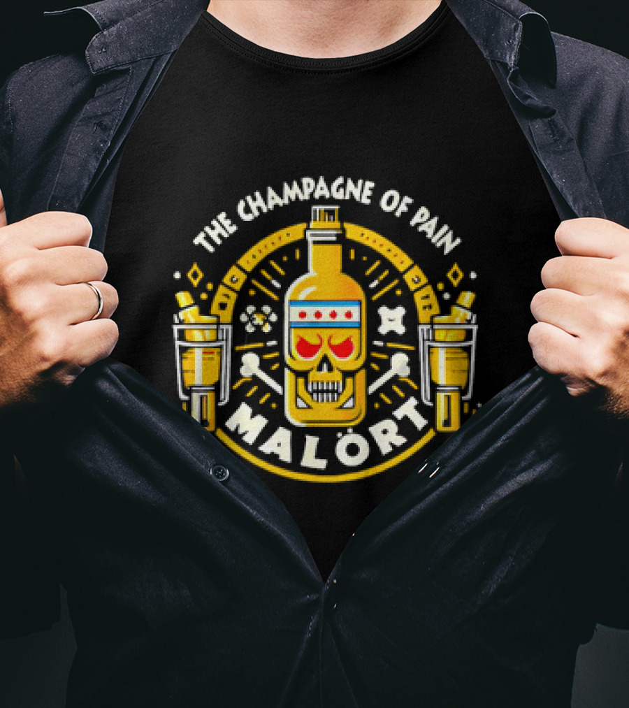 The Champagne Of Pain Malort Skull Chicago Flag Crossbones T-Shirt