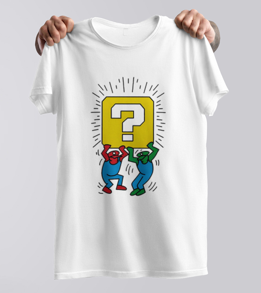 Mario And Luigi Lifting Block Keith Haring Style Pop Art Brothers T-Shirt