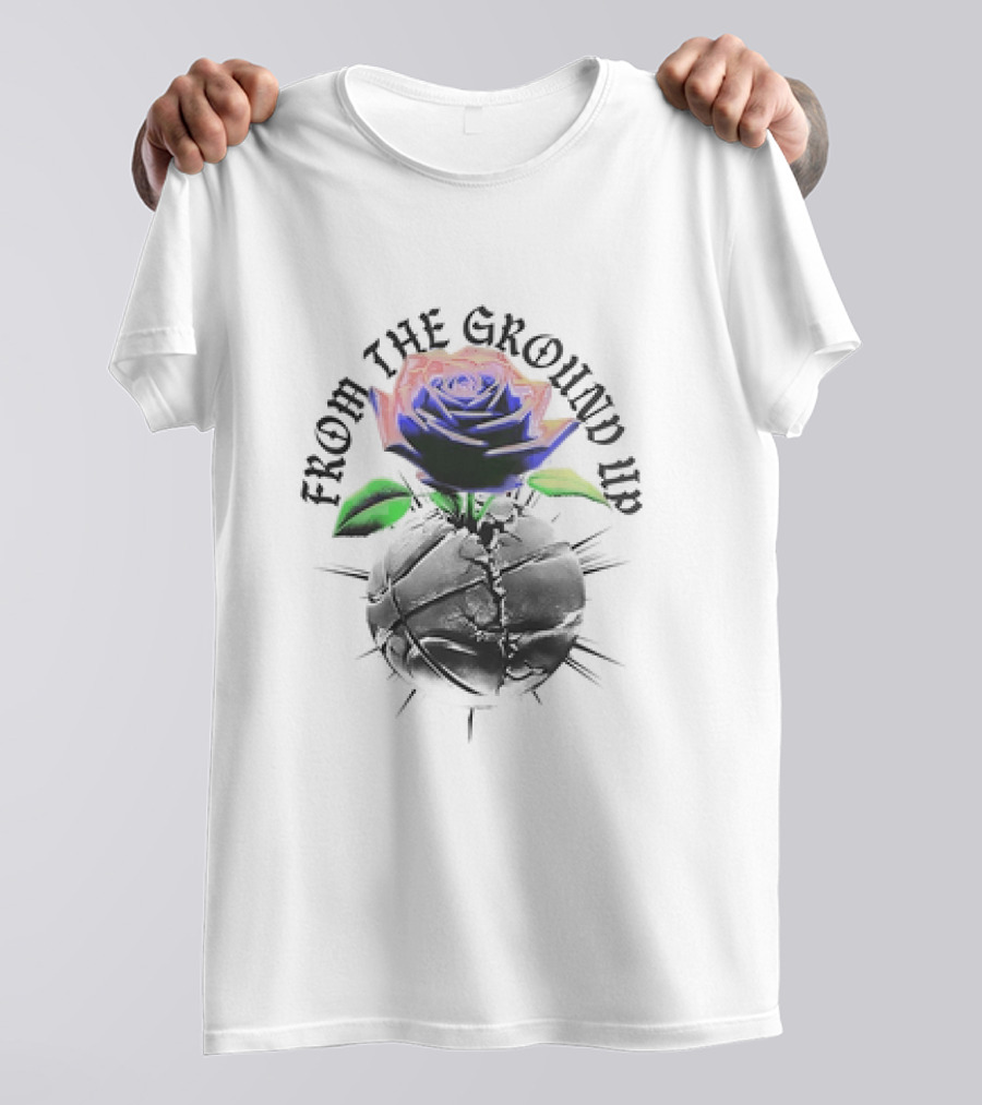 From The Ground Up Blue Rose And Cracked Earth T-Shirt