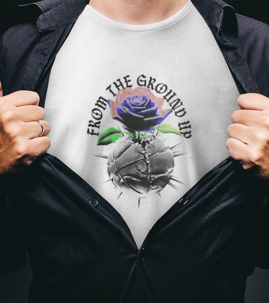 From The Ground Up Blue Rose And Cracked Earth T-Shirt