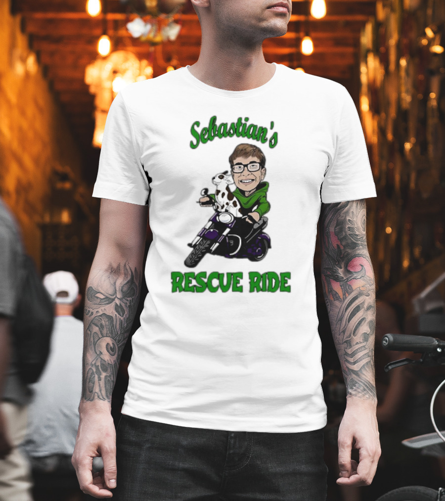 Sebastian's Rescue Ride Sebastian Rogers Motorcycle Puppy Adventure T-Shirt