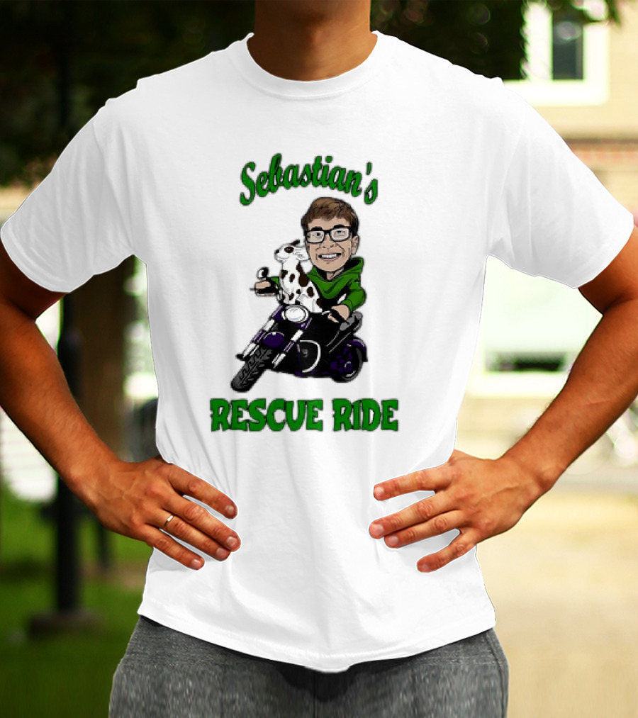 Sebastian's Rescue Ride Sebastian Rogers Motorcycle Puppy Adventure T-Shirt