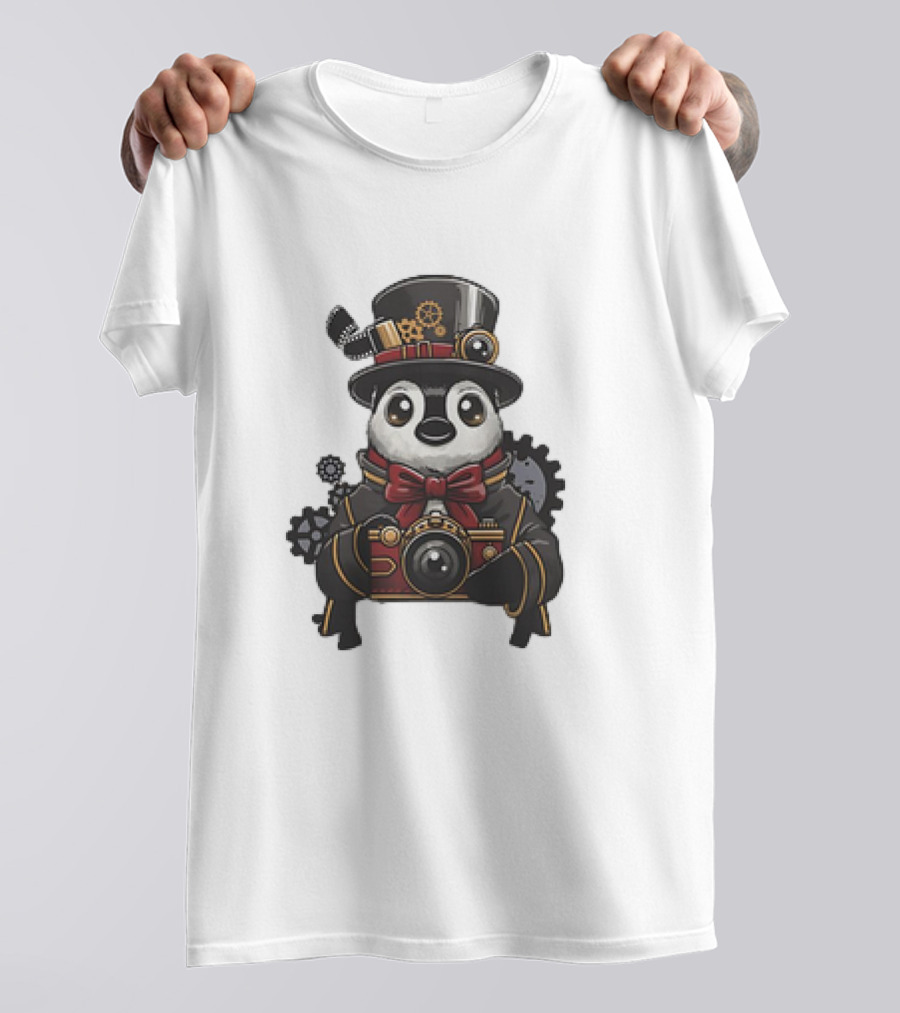 Steampunk Penguin Photographer With Gears And Vintage Camera T-Shirt