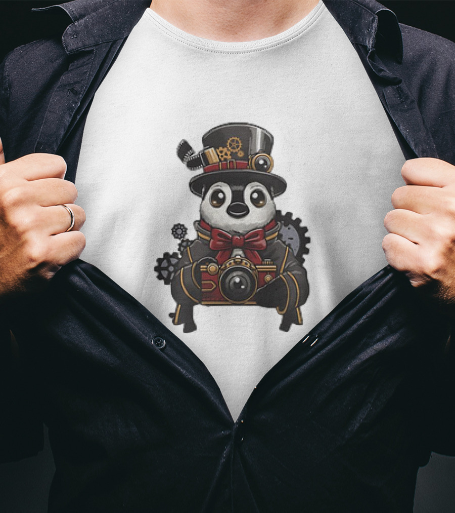 Steampunk Penguin Photographer With Gears And Vintage Camera T-Shirt