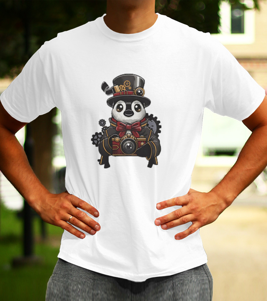 Steampunk Penguin Photographer With Gears And Vintage Camera T-Shirt