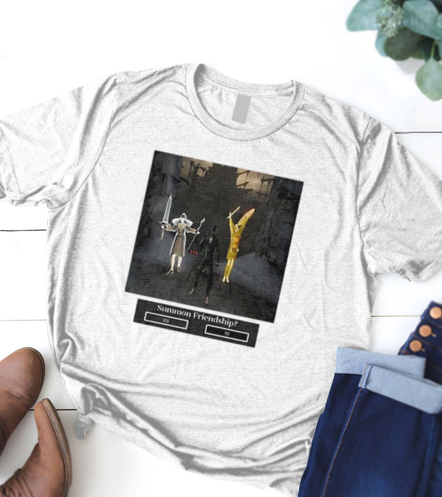 Summon Friendship? Yes No Characters With Swords And Wings T-Shirt