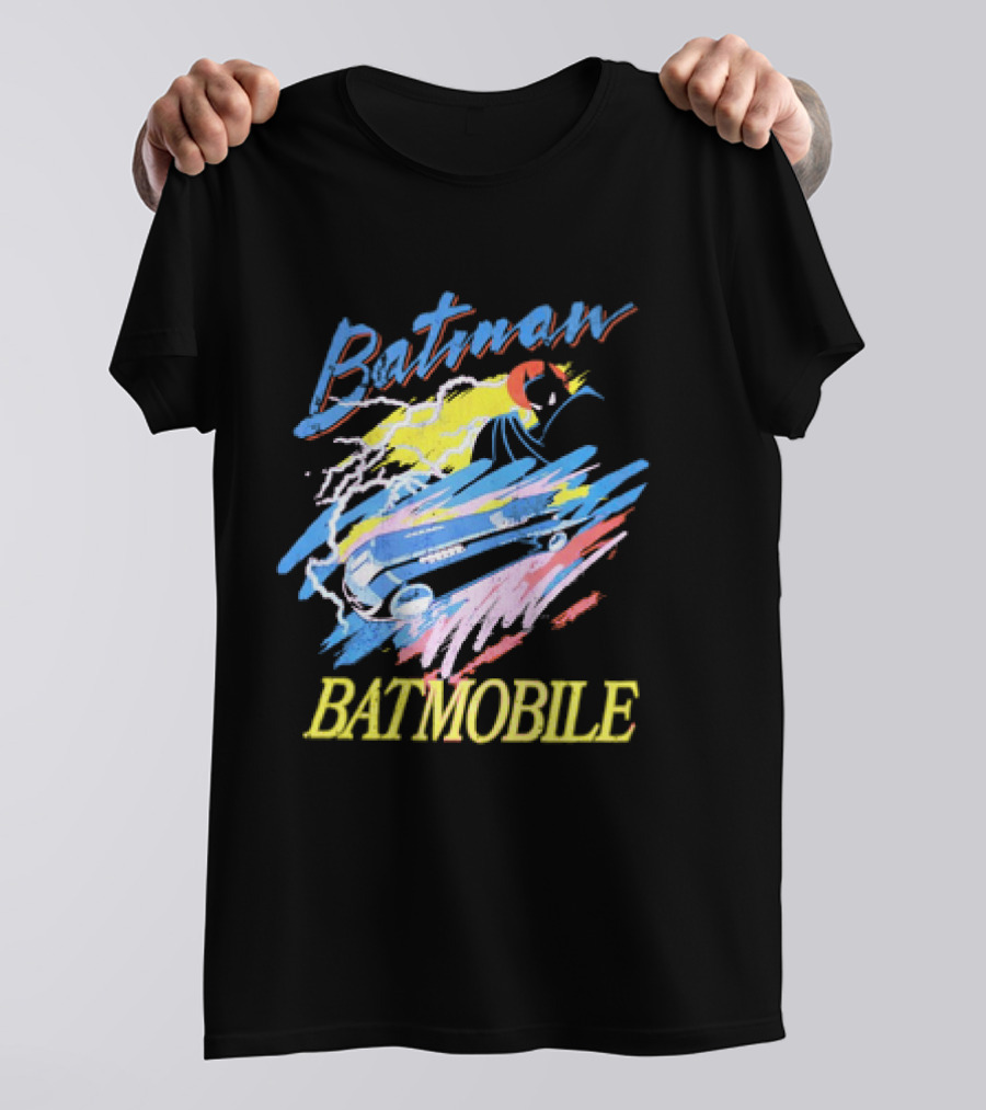 Batman Batmobile Vintage Retro Style Artwork Lightning Burst T-Shirt
