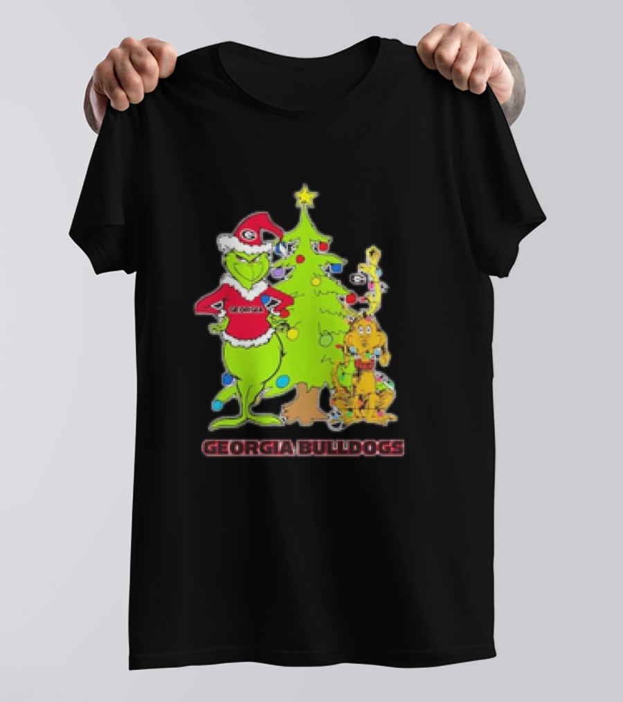 Georgia Bulldogs Grinch Christmas Tree Football T-Shirt