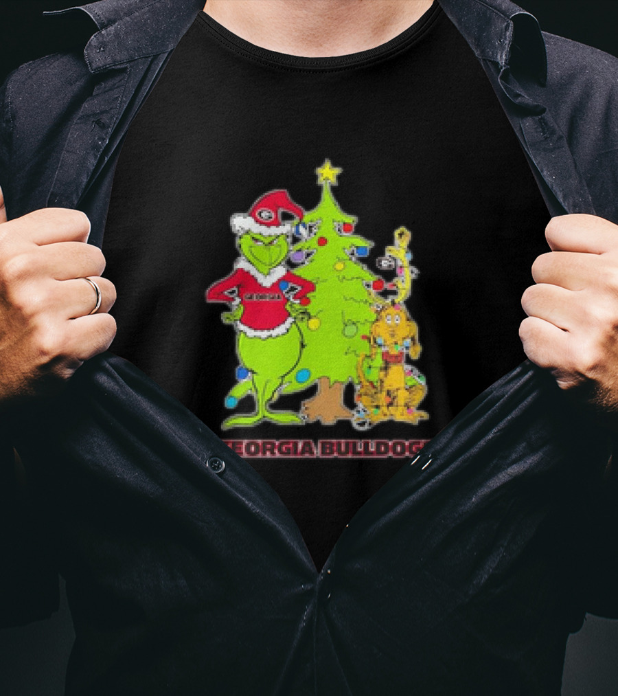 Georgia Bulldogs Grinch Christmas Tree Football T-Shirt
