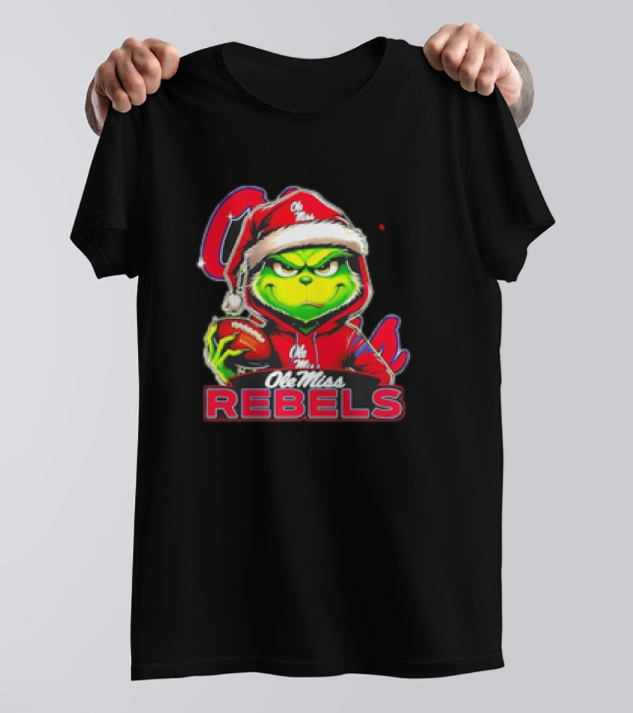 Grinch Ole Miss Rebels Christmas Football Santa T-Shirt