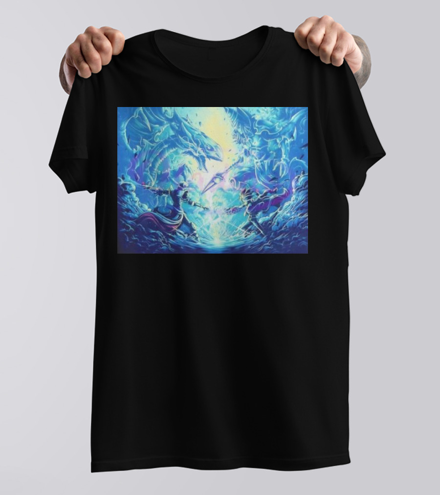 Yu Gi Oh Seto Kaiba Dueling Yugi Muto Blue-Eyes White Dragon And Dark Magician Showdown T-Shirt