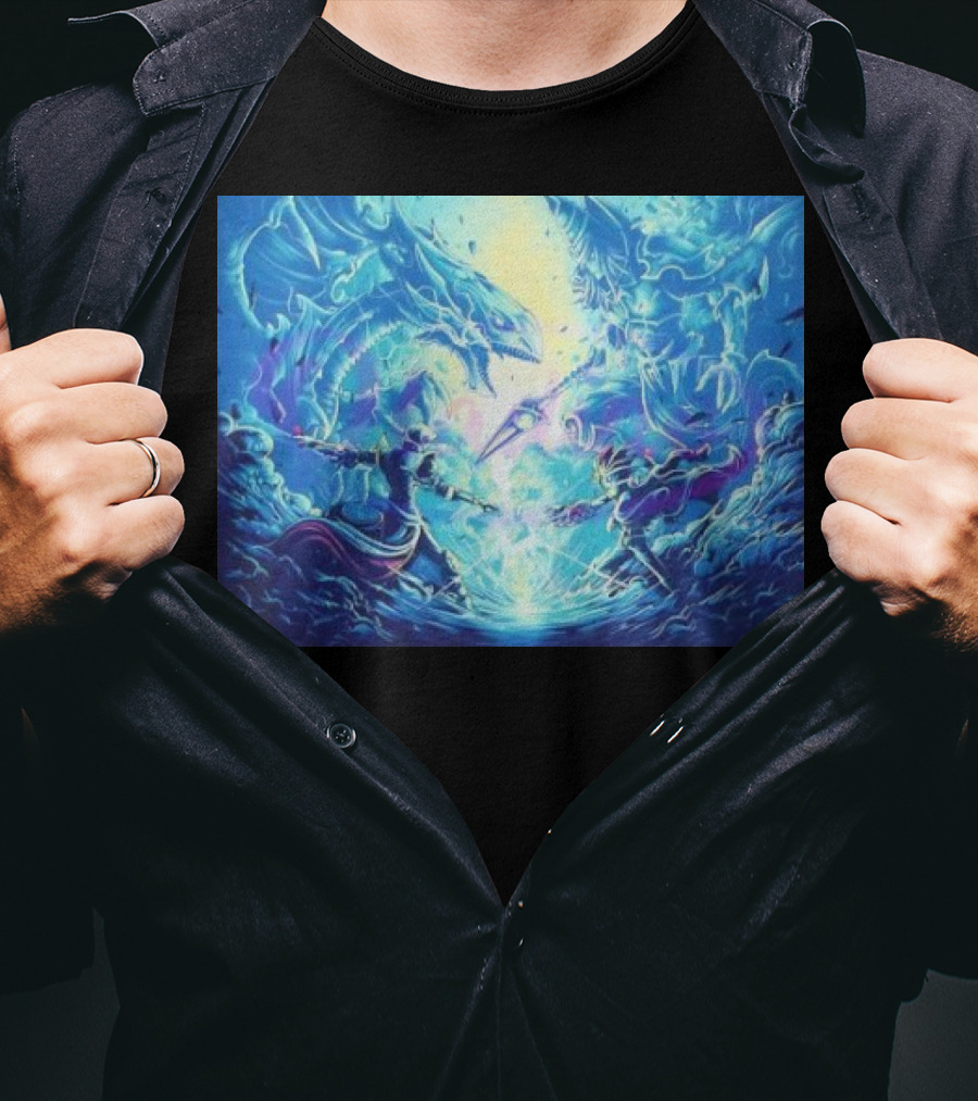 Yu Gi Oh Seto Kaiba Dueling Yugi Muto Blue-Eyes White Dragon And Dark Magician Showdown T-Shirt