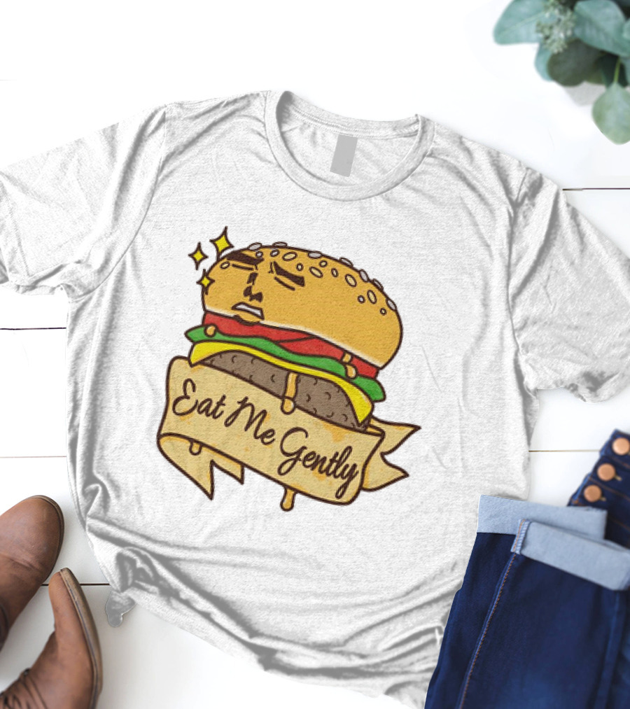 Eat Me Gently Cheeseburger With Face And Stars T-Shirt