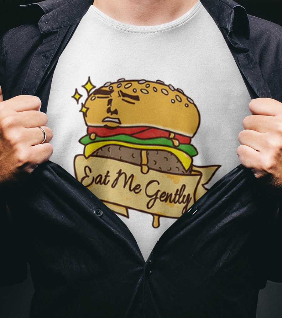 Eat Me Gently Cheeseburger With Face And Stars T-Shirt
