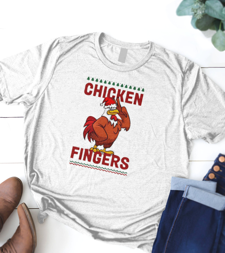 Chicken Fingers Santa Christmas Rooster Santa Hat T-Shirt