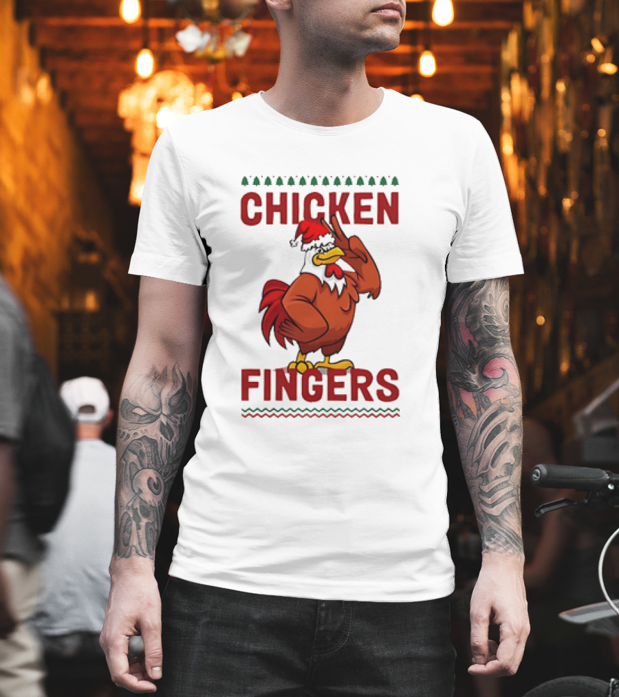 Chicken Fingers Santa Christmas Rooster Santa Hat T-Shirt