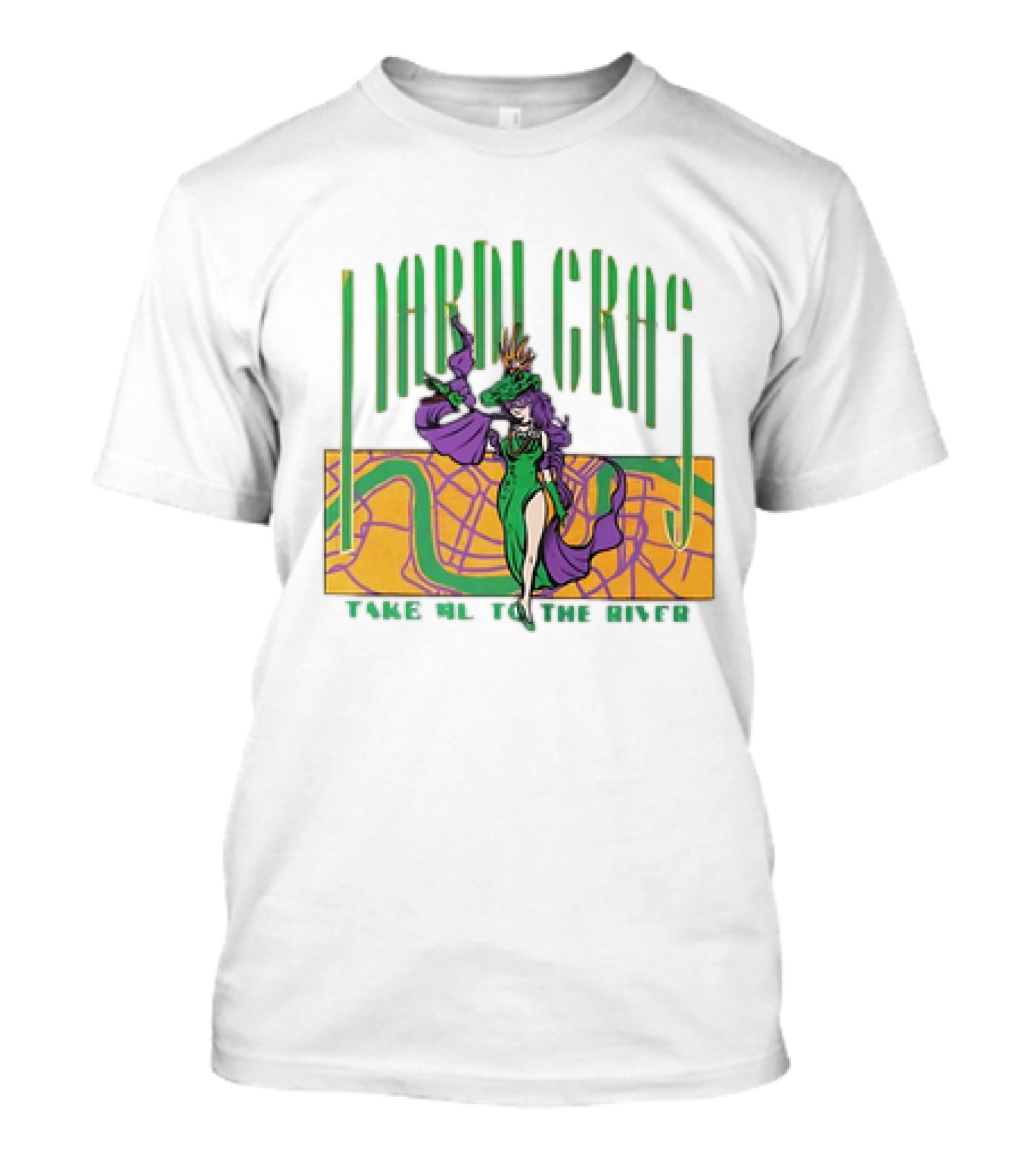 Mardi Gras Masked Dancer Take Me To The River With Map Background T-Shirt