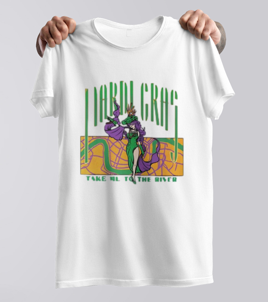 Mardi Gras Masked Dancer Take Me To The River With Map Background T-Shirt