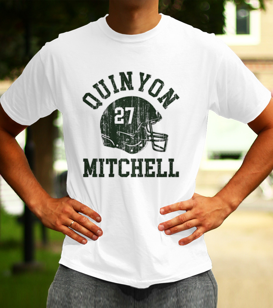 Quinyon Mitchell 27 Philadelphia Eagles NFL Football Helmet Font Vintage T-Shirt