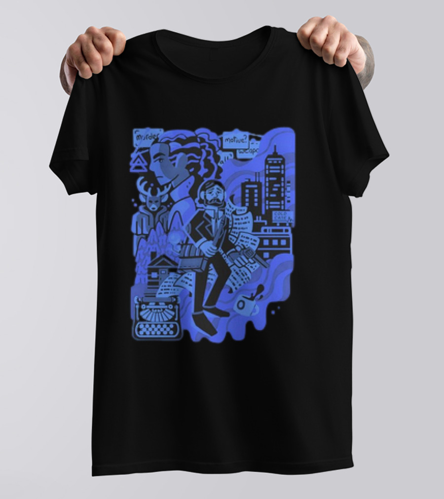 Alan Wake Herald Of Darkness Mystery Writers Typewriter Cityscape T-Shirt