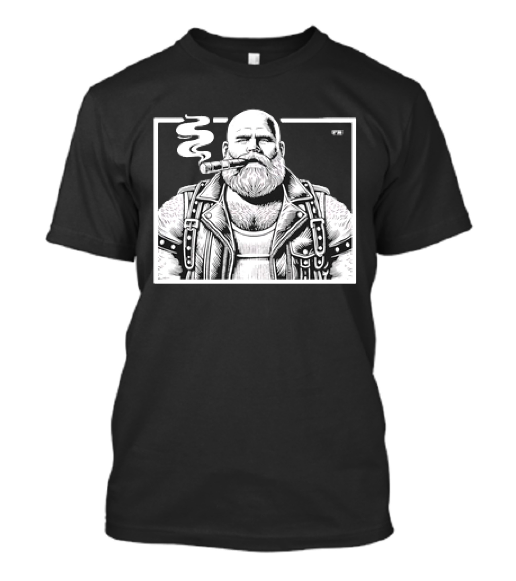 Cigar Daddy Bearded Biker In Leather Jacket T-Shirt