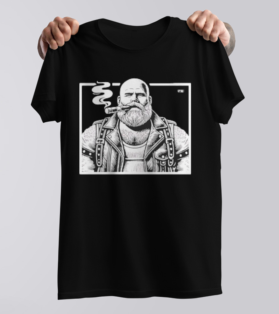 Cigar Daddy Bearded Biker In Leather Jacket T-Shirt