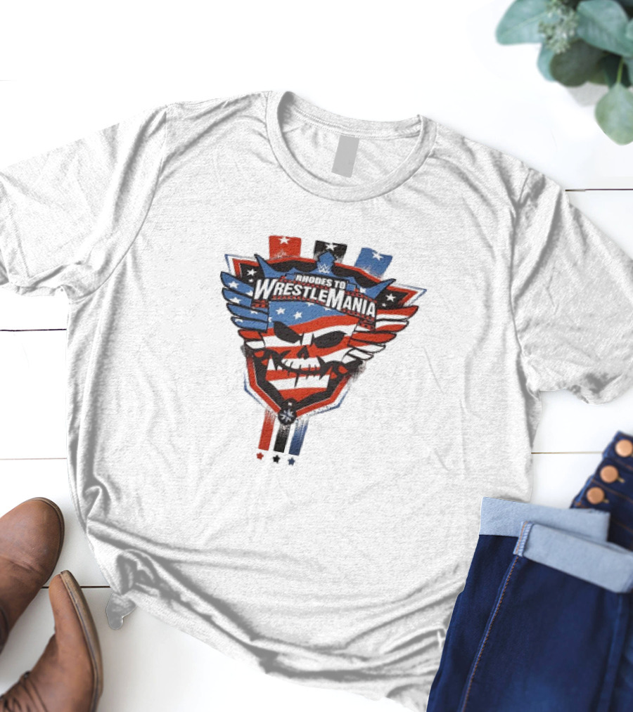 Rhodes To Wrestlemania Skull Wings Stars Stripes T-Shirt