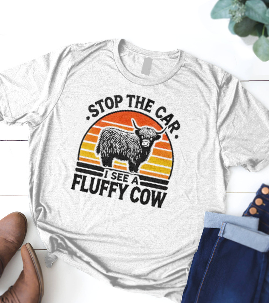 Stop The Car I See A Fluffy Cow Vintage Sunset T-Shirt