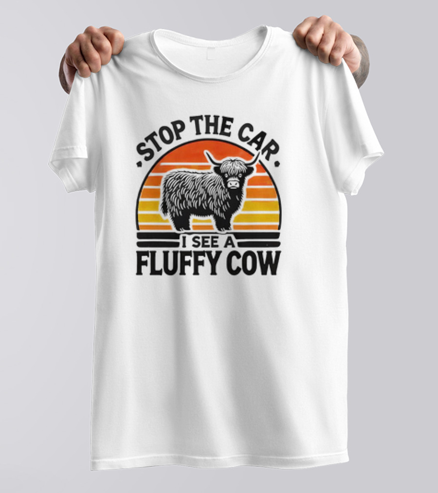 Stop The Car I See A Fluffy Cow Vintage Sunset T-Shirt