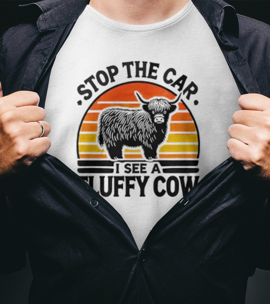 Stop The Car I See A Fluffy Cow Vintage Sunset T-Shirt