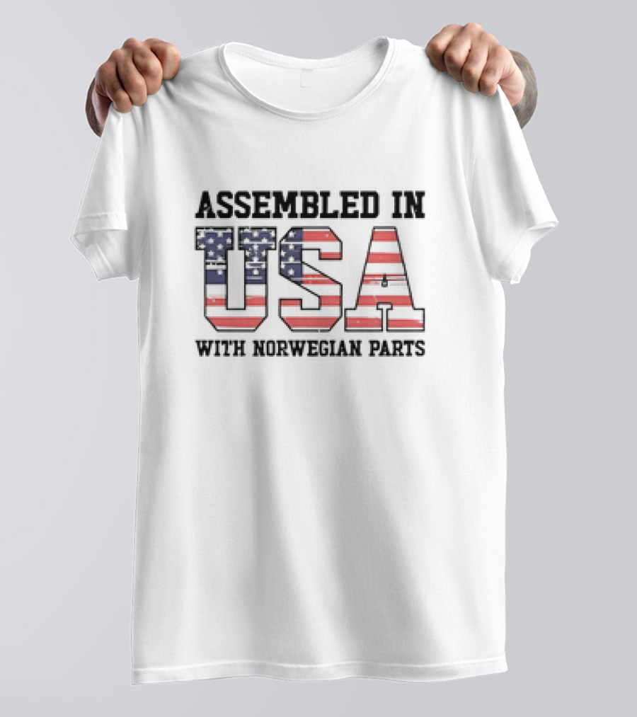Assembled In USA Patriotic American Flag Design With Norwegian Parts T-Shirt