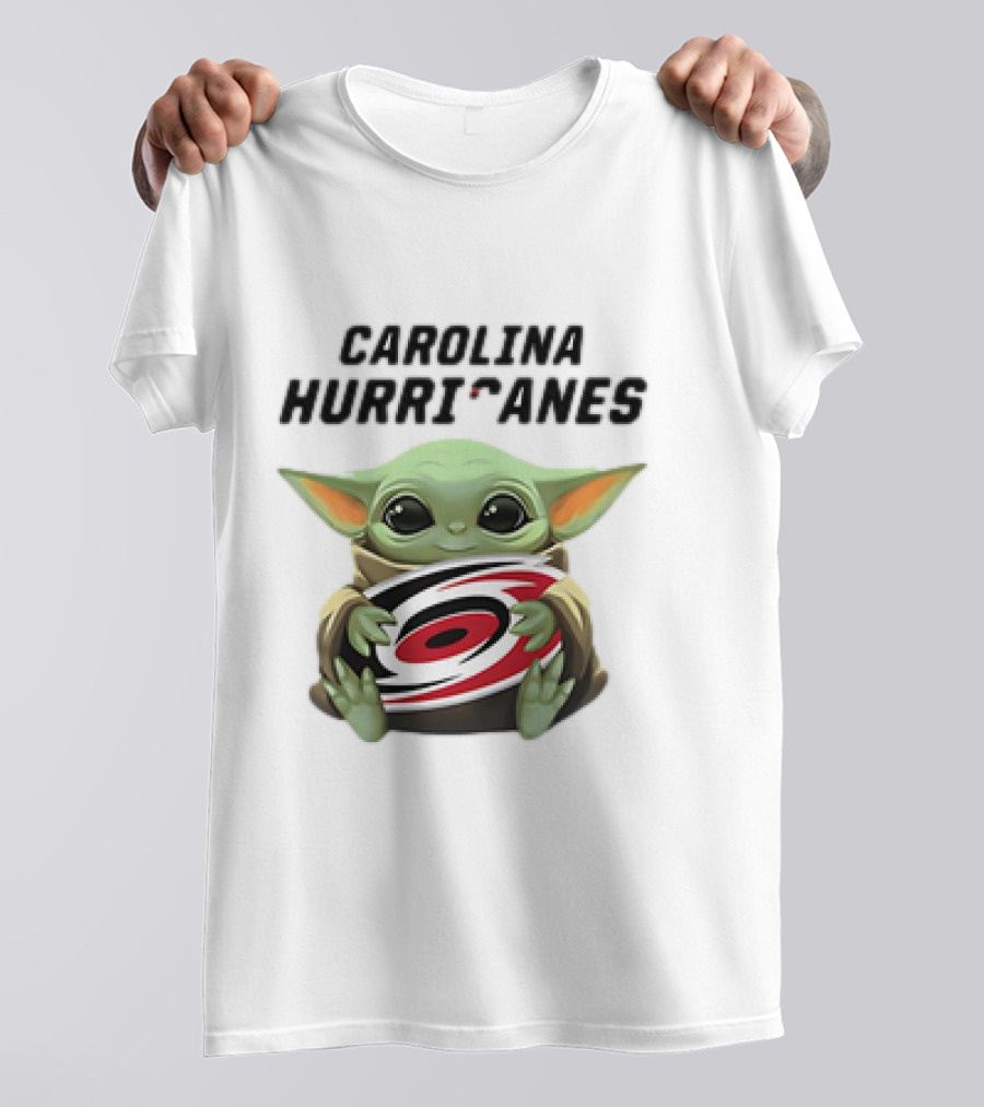 Baby Yoda Hugging Carolina Hurricanes Star Wars Crossover T-Shirt